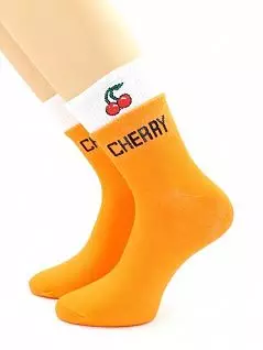 Привлекательные носки с надписью "Вишня" оранжевого цвета Hobby Line RTнус80133-04